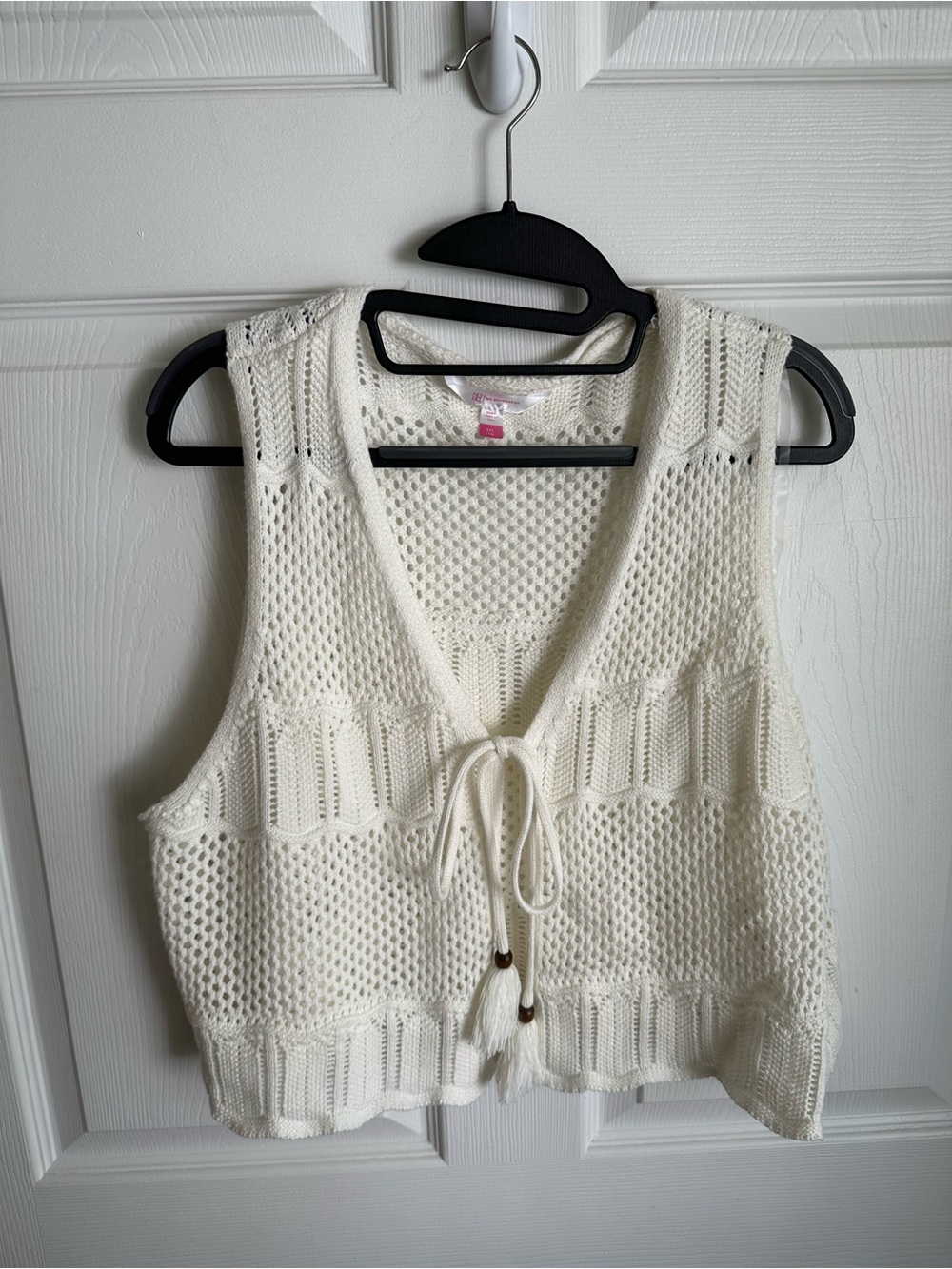 No Boundaries Cream Open-Knit Tie-Front Tank